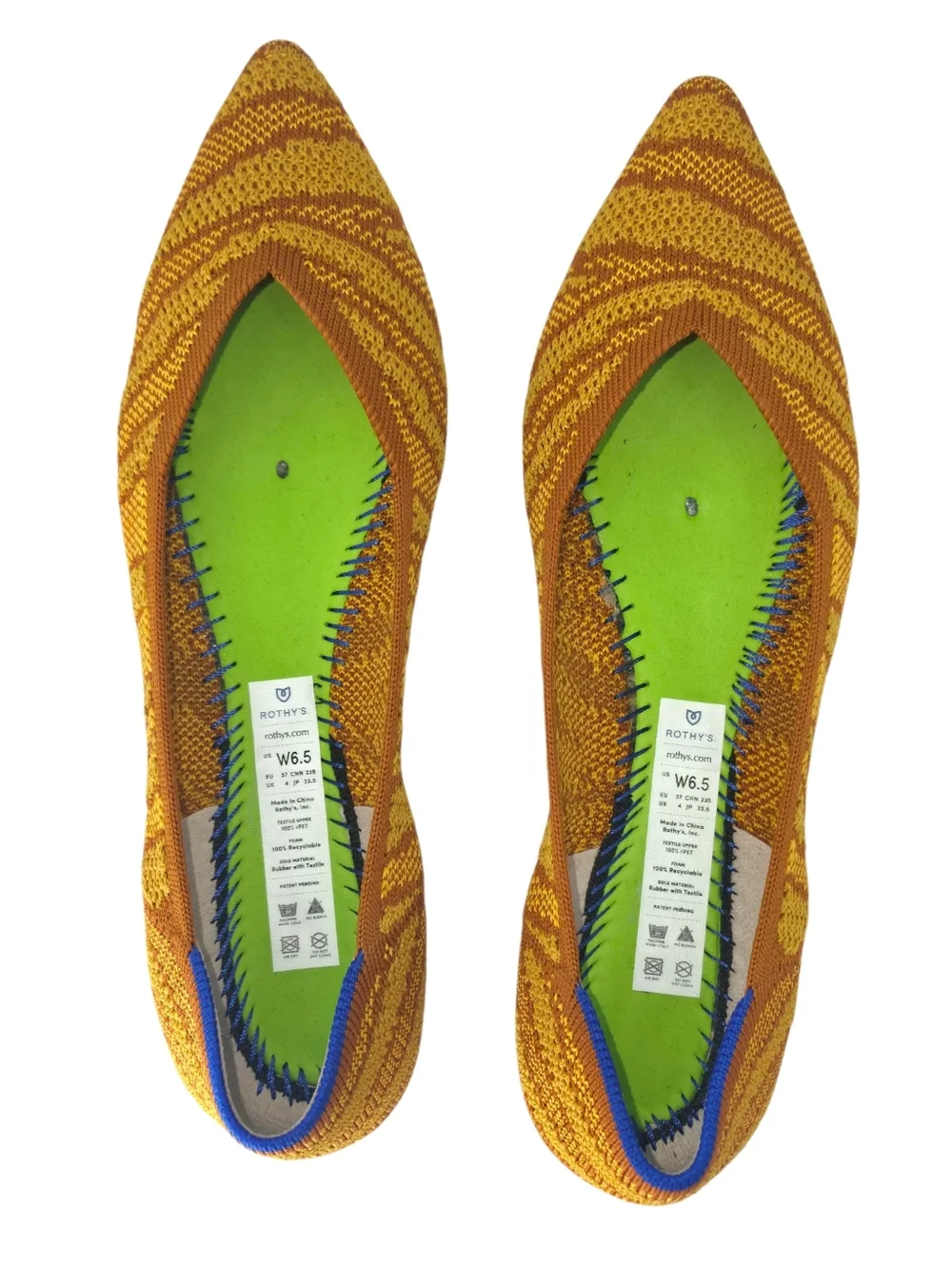 Rothy’s The Point II Golden Zebra Flats Size 6.5 Knit